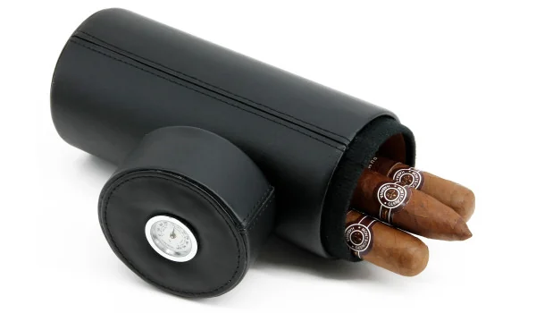 BigSmoke Sac de Voyage en Cuir pour Cigares, Tube Doublé de Cèdre avec Hygromètre